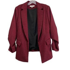 Current Air Los Angeles Anthropologie Ruched Blazer Open Front Red Witchy Sz S